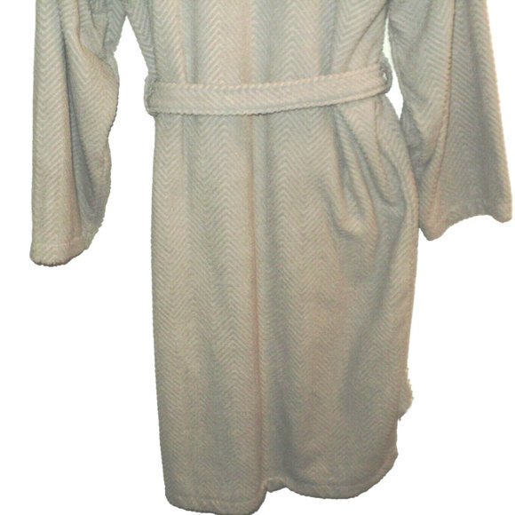 Linum Home Textiles Turkish Robe UNISEX L/XL Tan-Gray Herringbone Cotton NEW - Picture 5 of 7